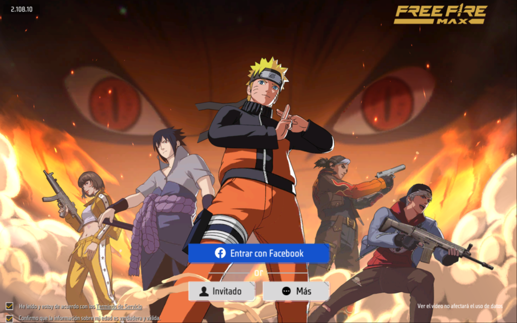 imagen que muestra a naruto y sasuke con 3 personajes de free fire 